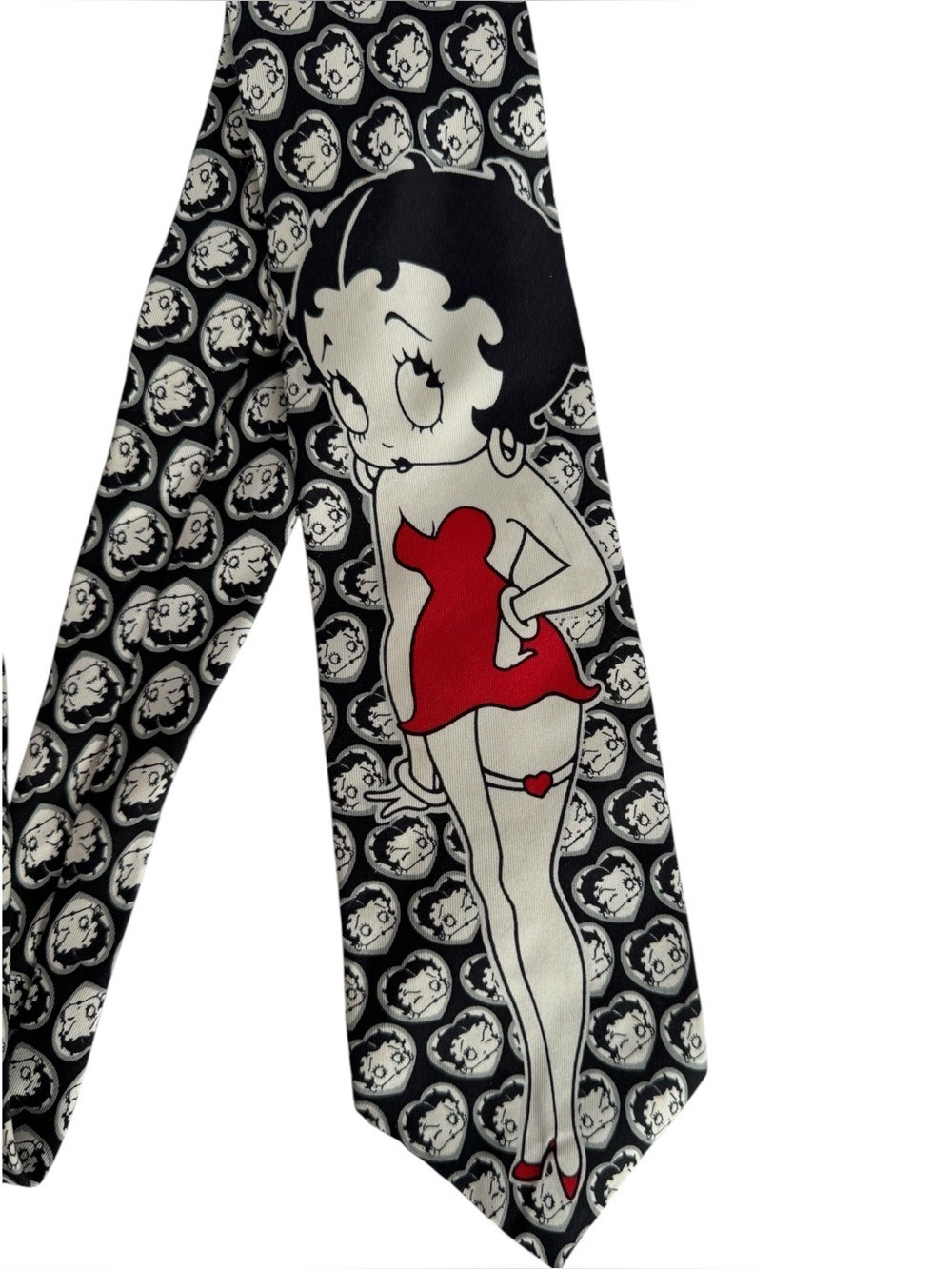 Vintage 90s Betty Boop Silk Tie Black Garter Belt Red Dress Pop Art Ralph Marlin